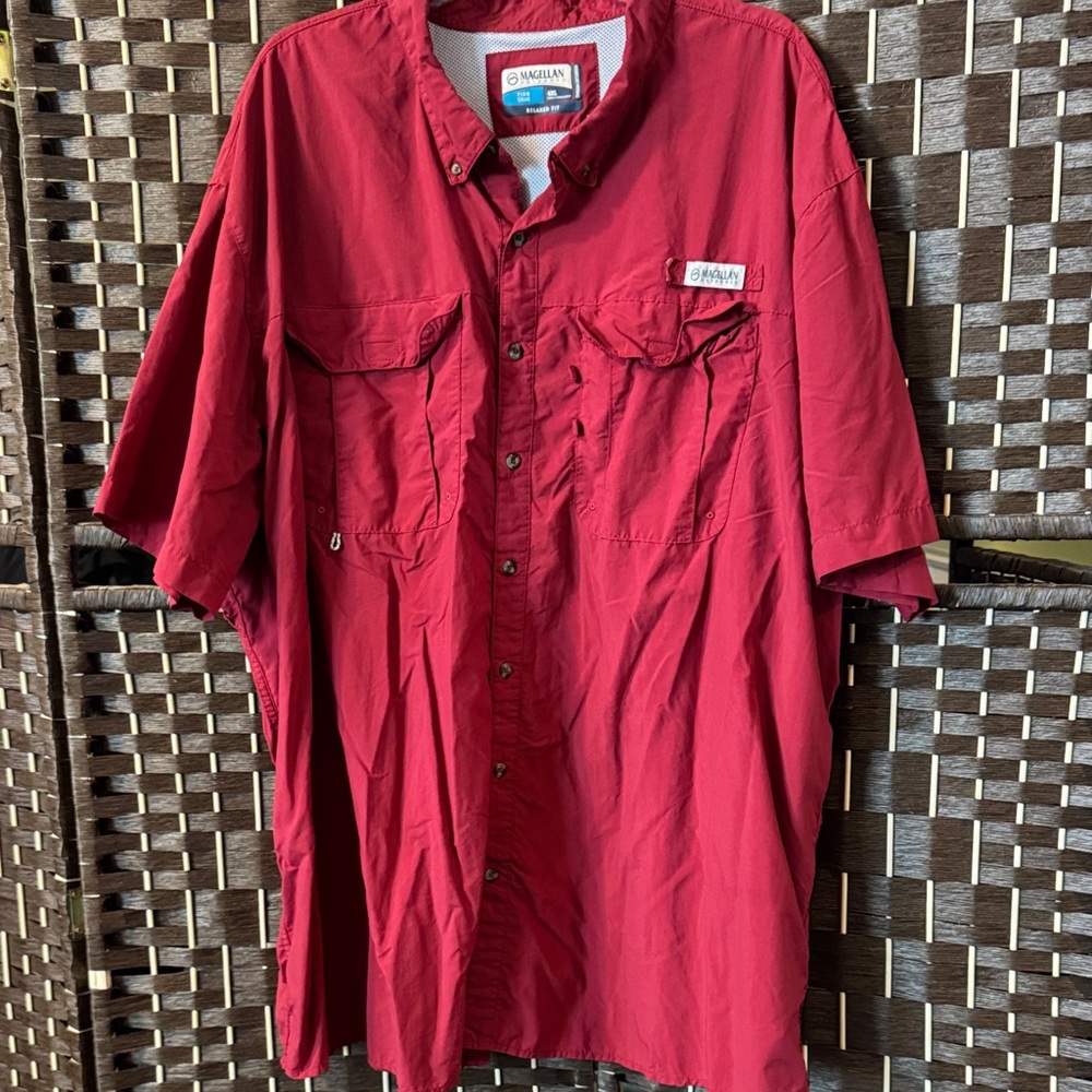 Magellan Outdoors Men's Red Casual Button Down Shirt